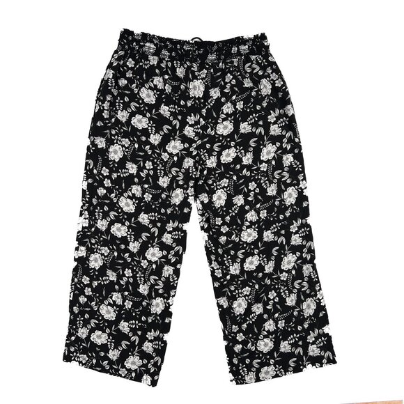 Aeropostale Wide Leg Floral Black White Flowy Crop Pants Smocked Waist Size XL - Picture 5 of 7